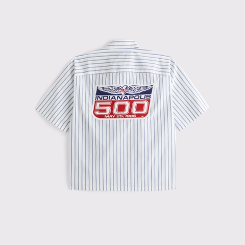 Мужские рубашки Abercrombie & Fitch Short-Sleeve Racing Workwear Button-Up Shirt
