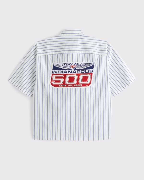 Men's Short-Sleeve Racing Workwear Button-Up Shirt | Men's Tops