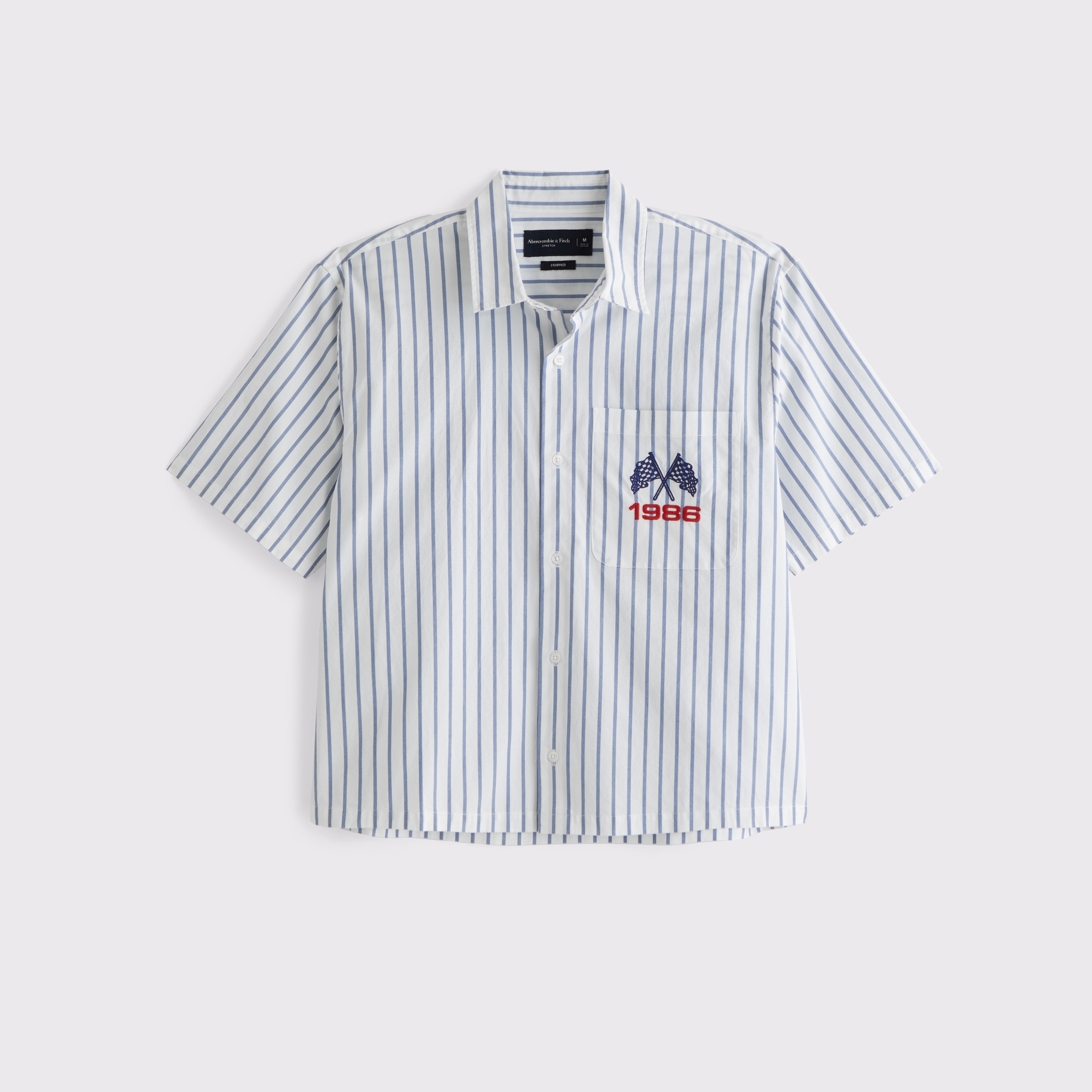 Men's Short-Sleeve Cropped Racing Workwear Button-Up Shirt Men's Short-Sleeve Cropped Racing Workwear Button-Up Shirt