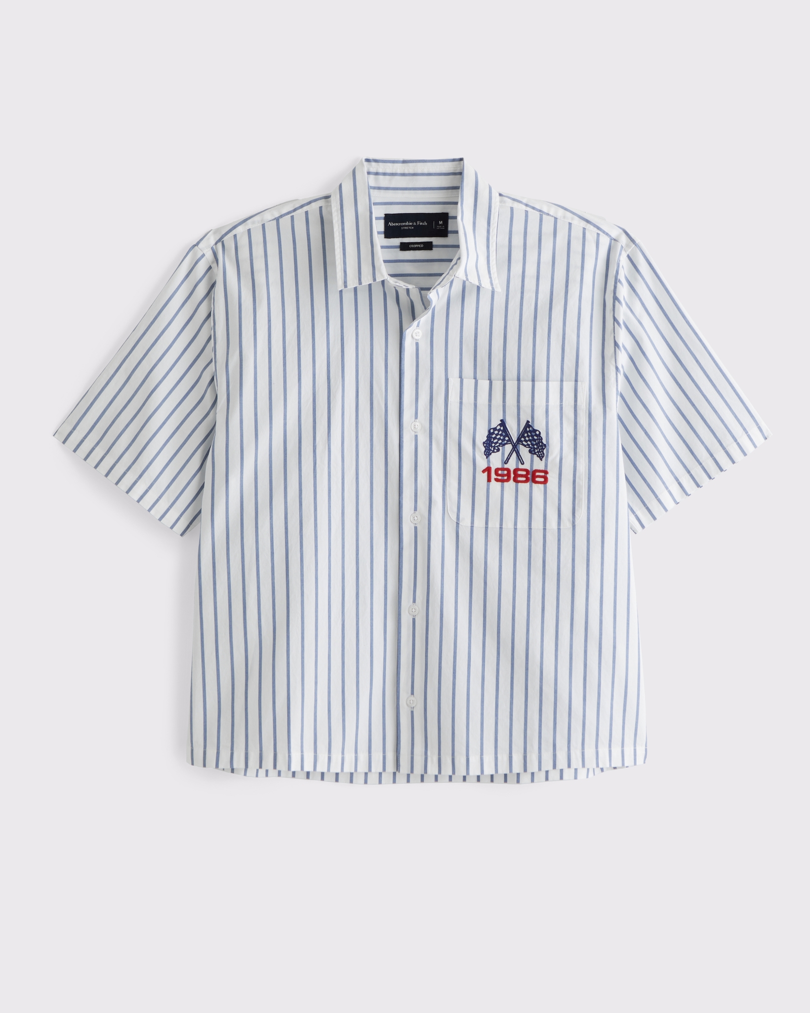 Short-Sleeve Cropped Racing Workwear Button-Up Shirt