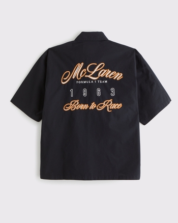 Abercrombie & Fitch★クロップグラフィックデニムボタンシャツ メンズ 半袖クロップド グラフィック デニム ボタンアップシャツ