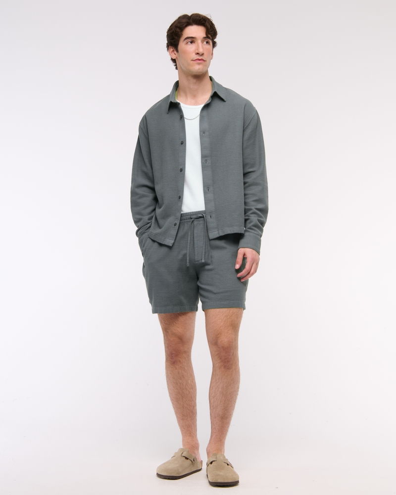 Cropped Slub Button-Up Shirt