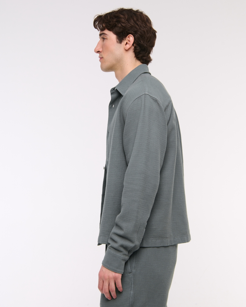 Cropped Slub Button-Up Shirt