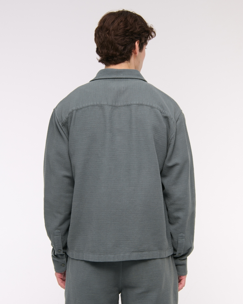 Cropped Slub Button-Up Shirt