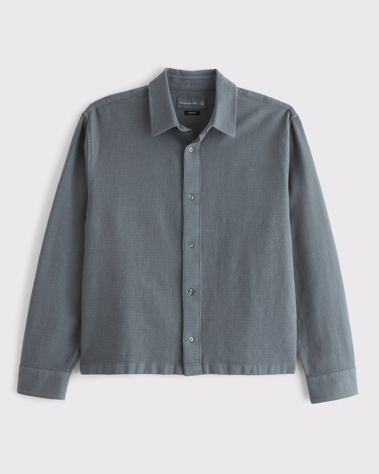 Cropped Slub Button-Up Shirt