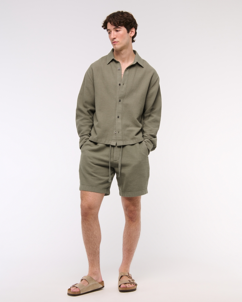 Cropped Slub Button-Up Shirt