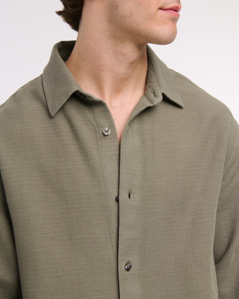 Cropped Slub Button-Up Shirt