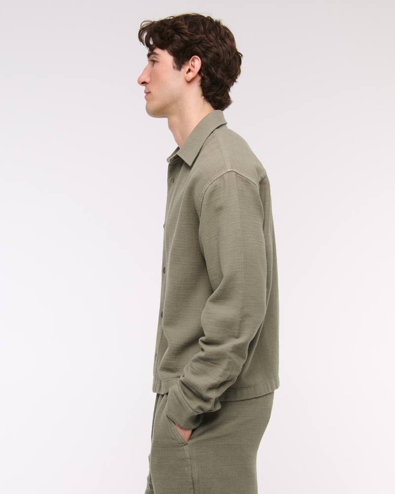 Cropped Slub Button-Up Shirt