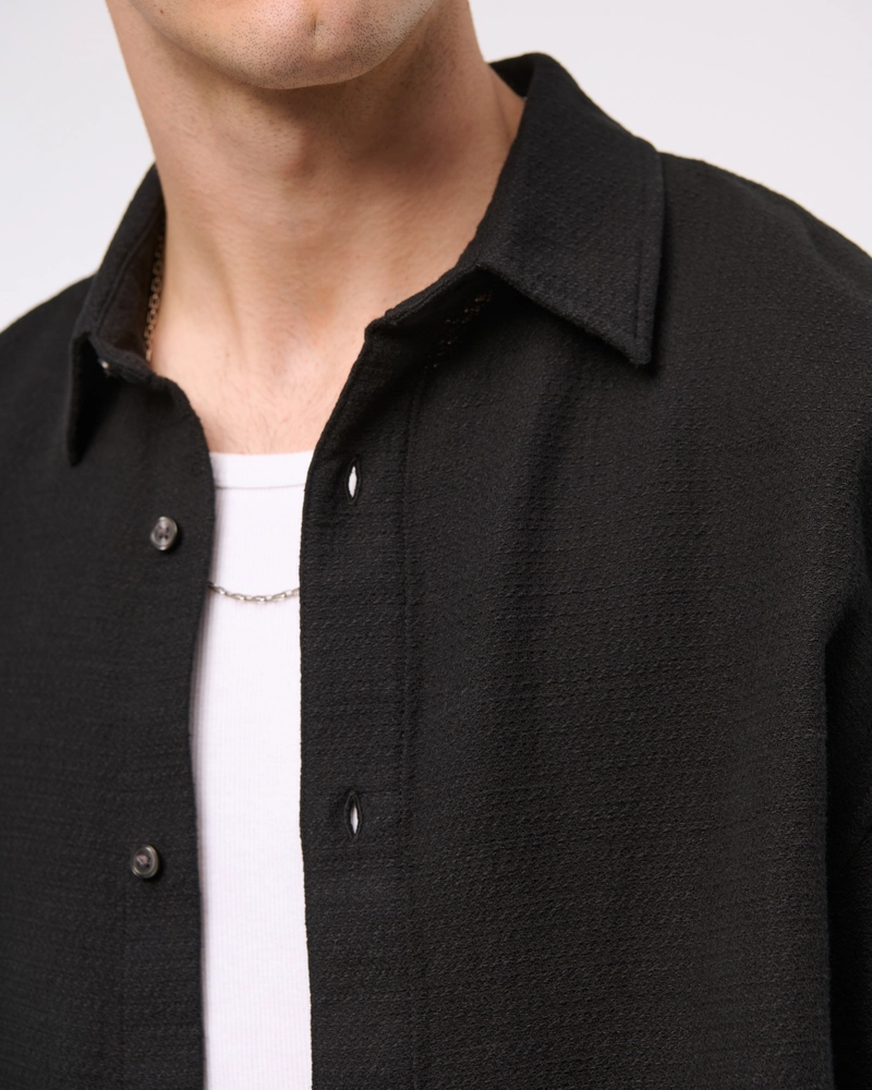 Cropped Slub Button-Up Shirt