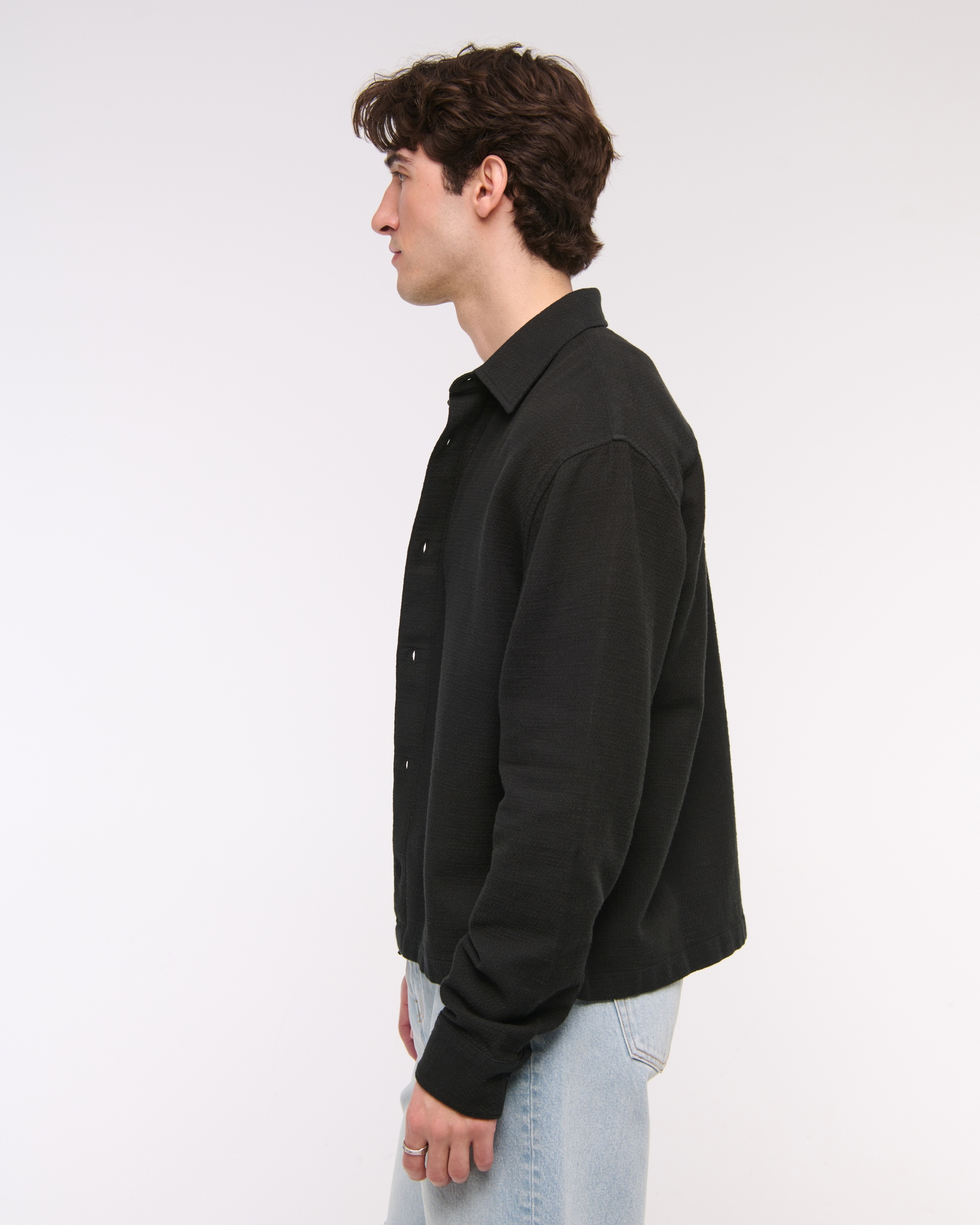 Cropped Slub Button-Up Shirt