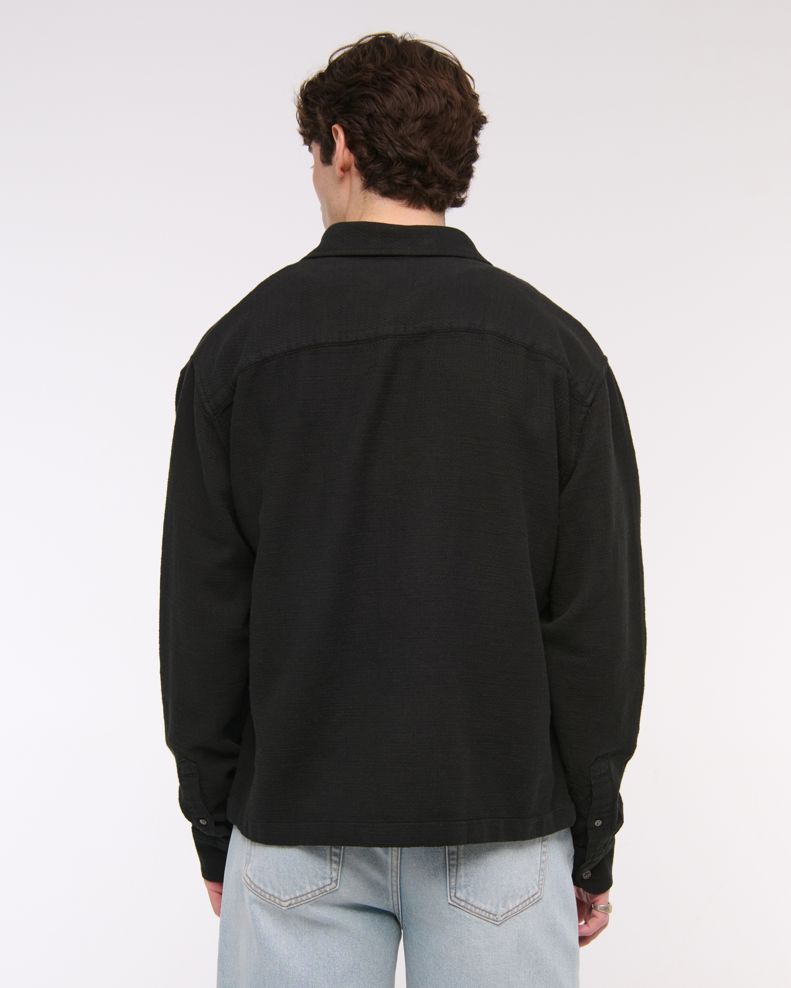 Cropped Slub Button-Up Shirt