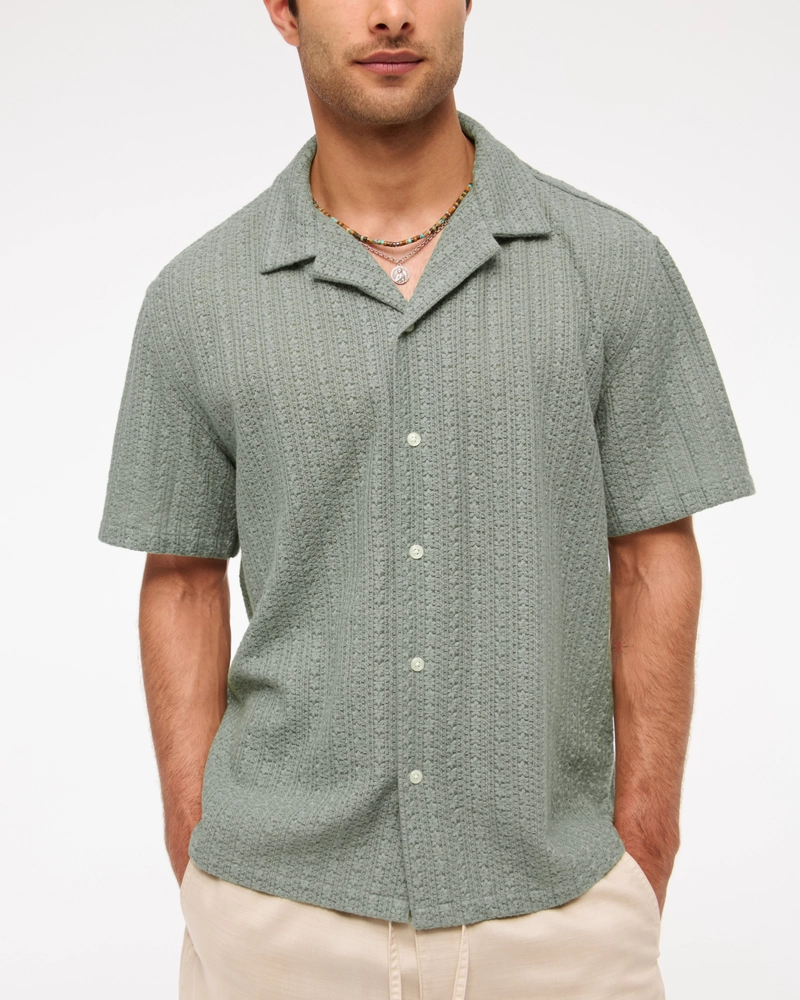 Camp Collar Cropped Lace Shirt