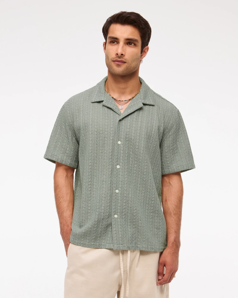 Camp Collar Cropped Lace Shirt