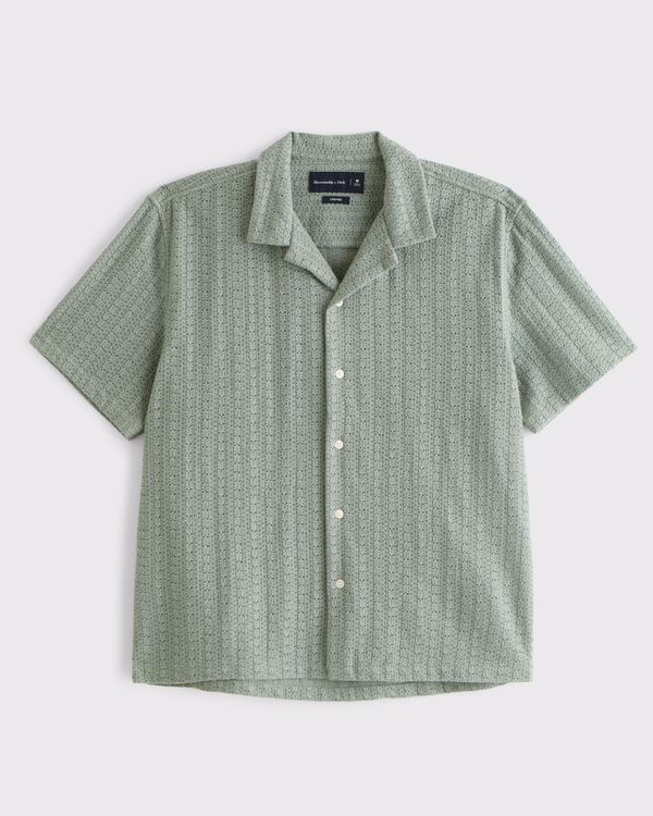 Camp Collar Lace Shirt, Green view 1