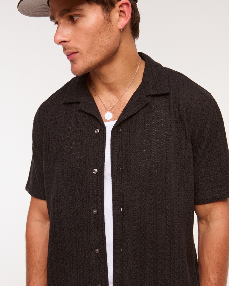 Camp Collar Cropped Lace Shirt