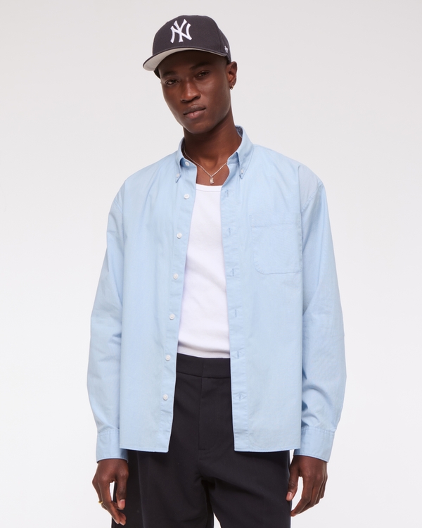 Poplin Button-Up Shirt, Light Blue view 1