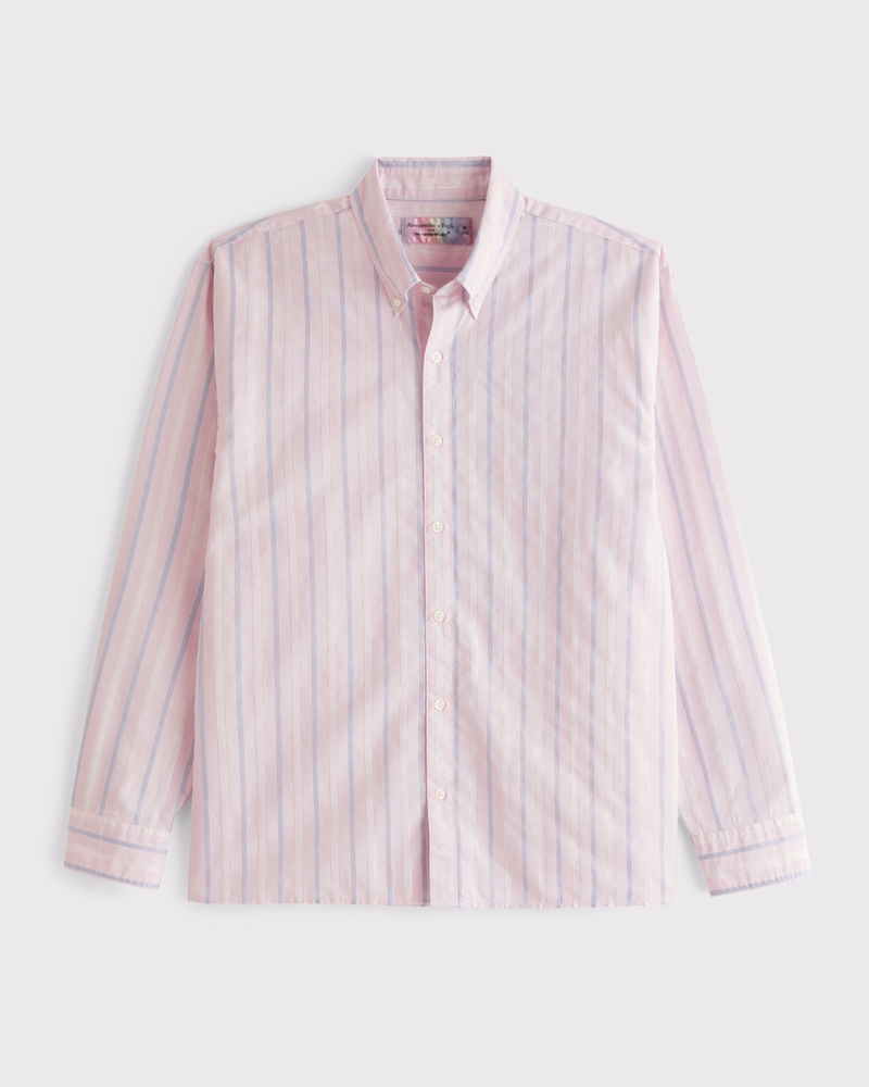 【2plan】Crono Stripe Shirt Boyfriend Rainbow Lurex Stripe Long Sleeve Shirt- Foxcroft