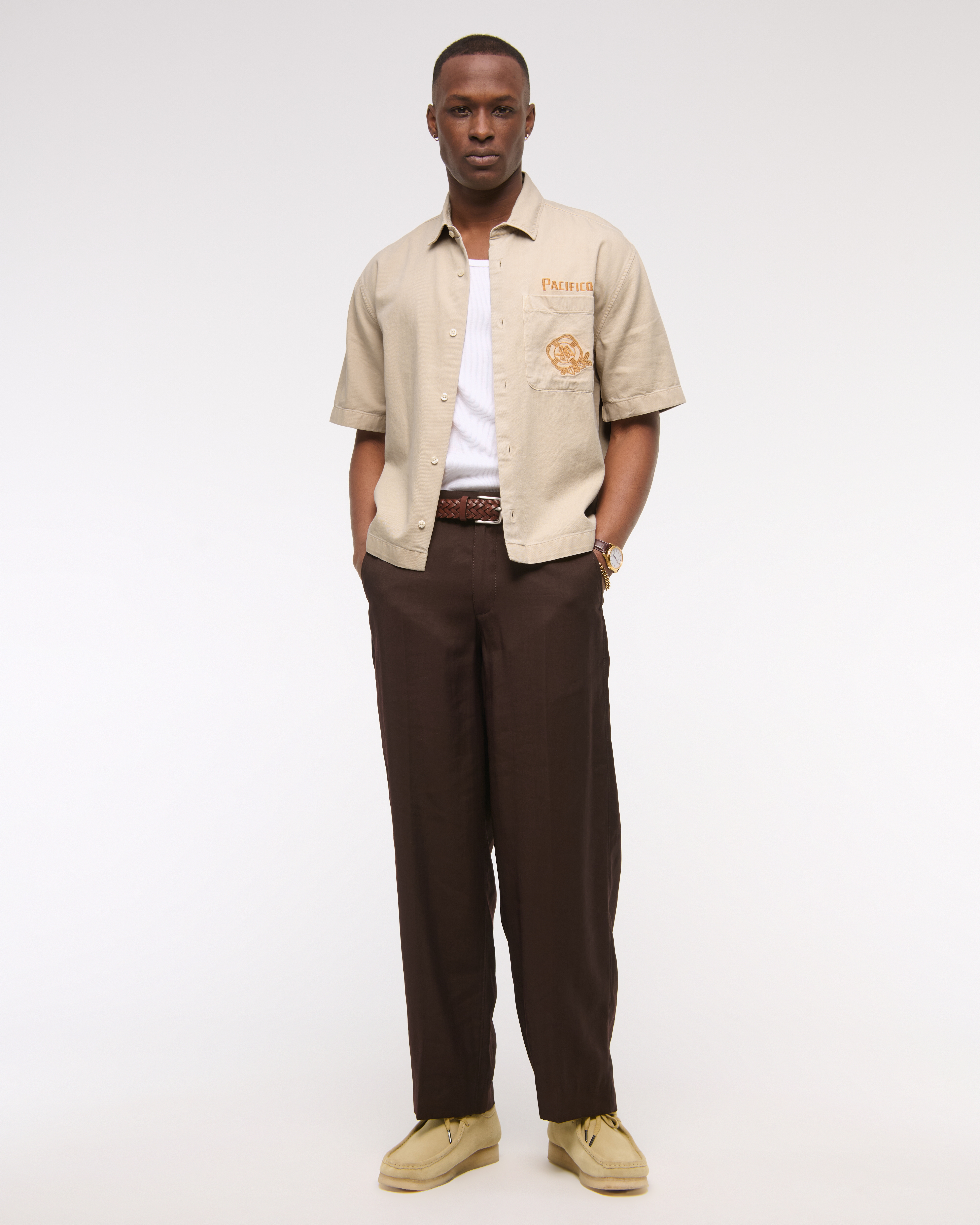 Мужские рубашки Abercrombie & Fitch Short-Sleeve Modelo Workwear Button-Up Shirt — фото 3