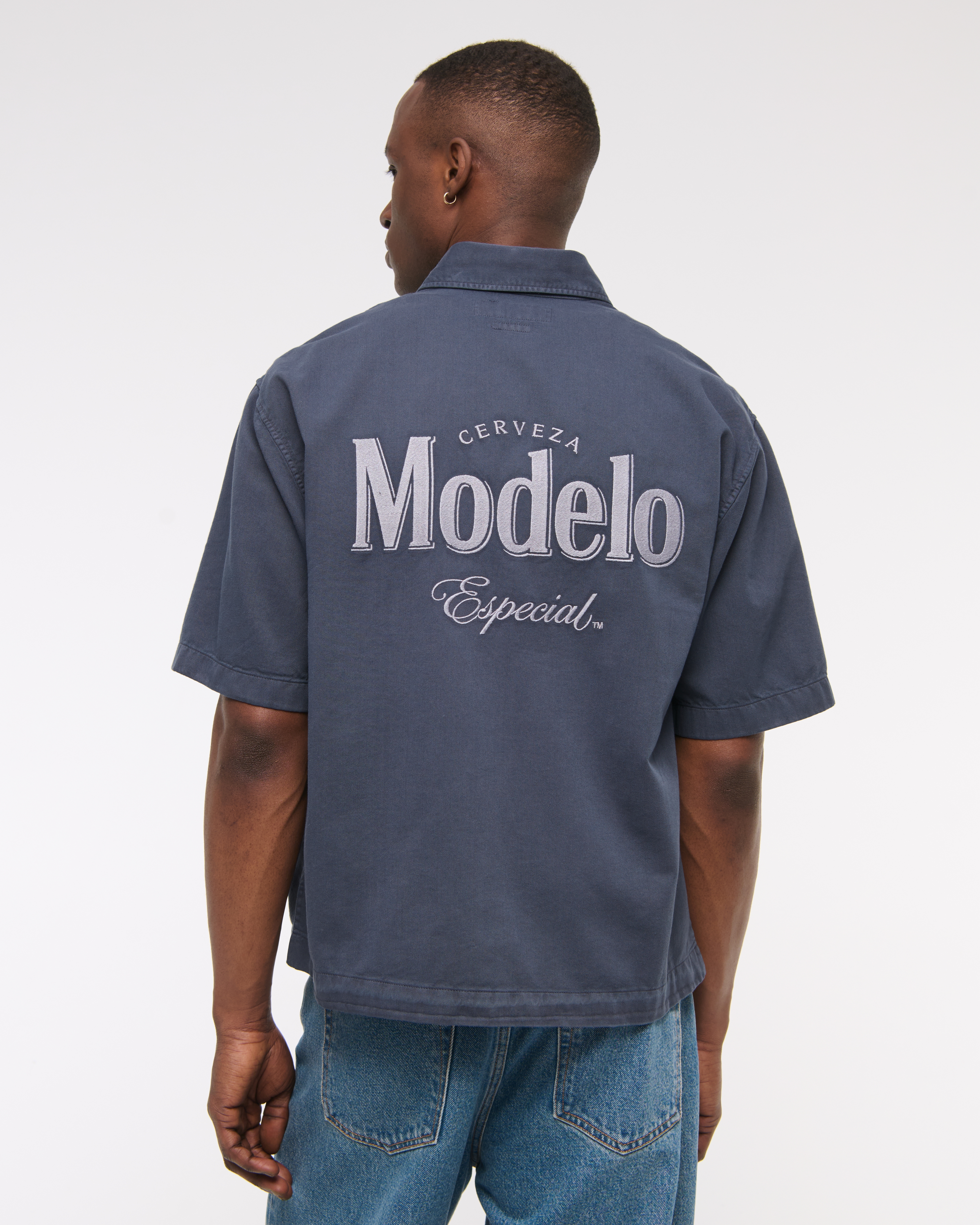 人気定番 Modelo Cropped Short-Sleeve Men's Workwear Shirt Button-Up Clothing