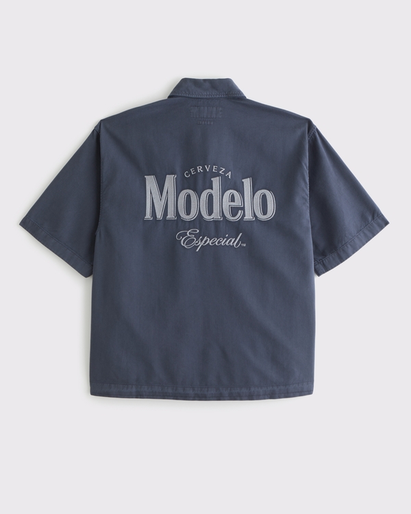 Short-Sleeve Cropped Modelo Workwear Button-Up Shirt