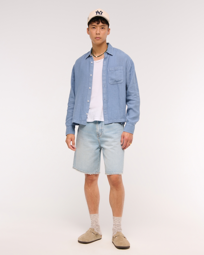Cropped Linen Button-Up Shirt