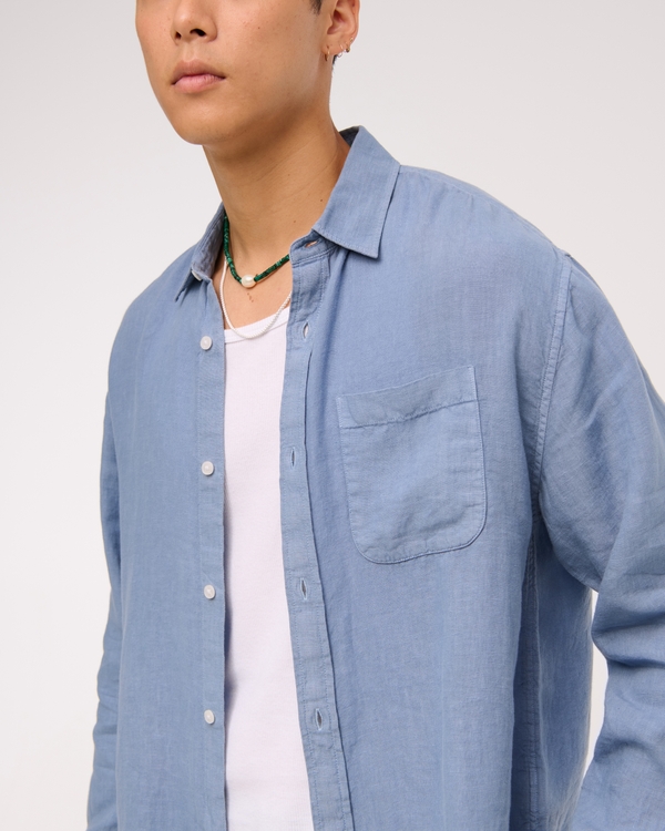 Cropped Linen Button-Up Shirt