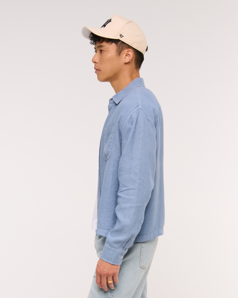 Cropped Linen Button-Up Shirt