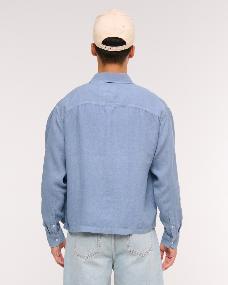 Cropped Linen Button-Up Shirt