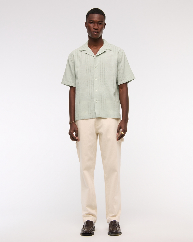 Men's Camp Collar Textured Button-Up Shirt Men's Clearance