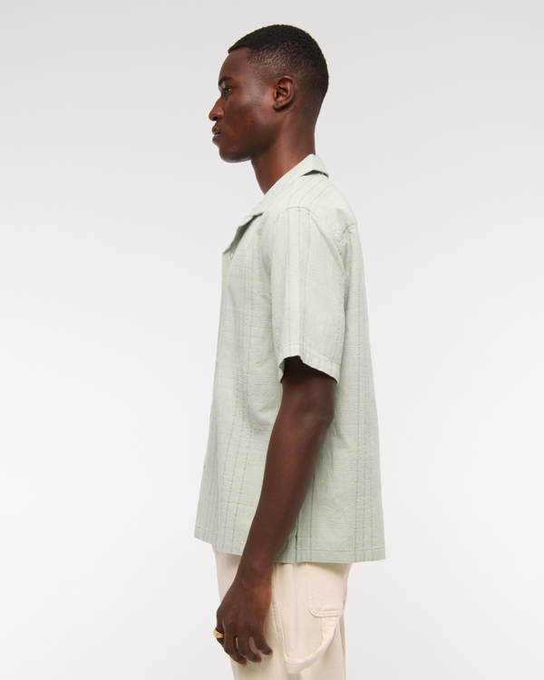 Men's Camp Collar Textured Button-Up Shirt | Men's Clearance