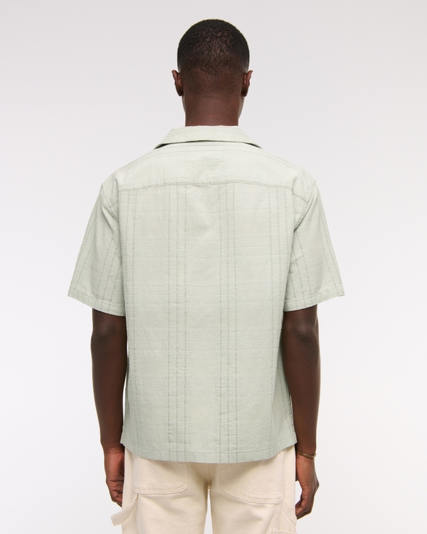 Camp Collar Textured Button-Up Shirt