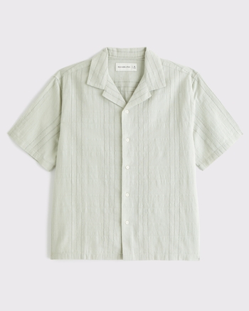 Camp Collar Textured Button-Up Shirt