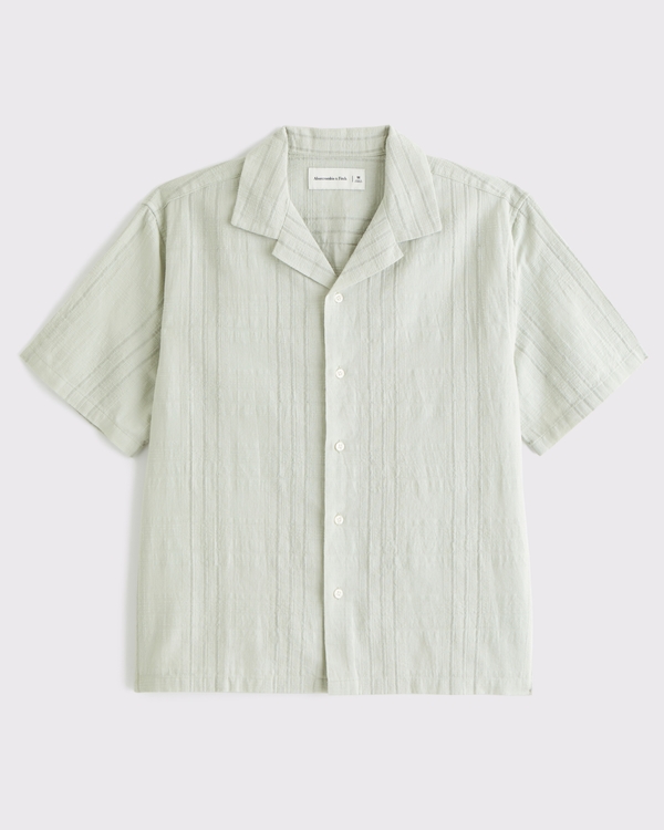 Men's Camp Collar Textured Button-Up Shirt | Men's Clearance