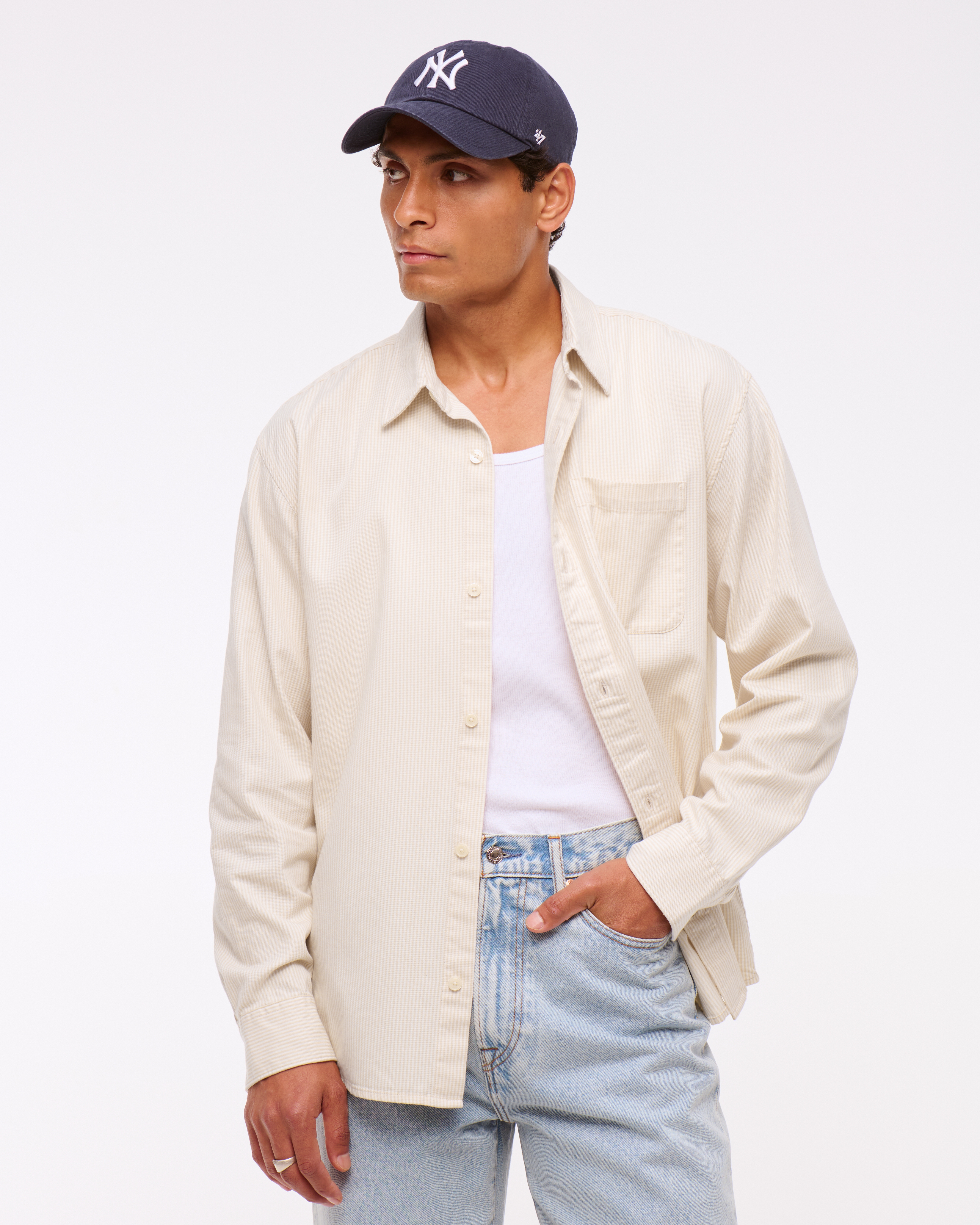 Abercrombie & Fitch Twill Button-up Shirt In Neutral