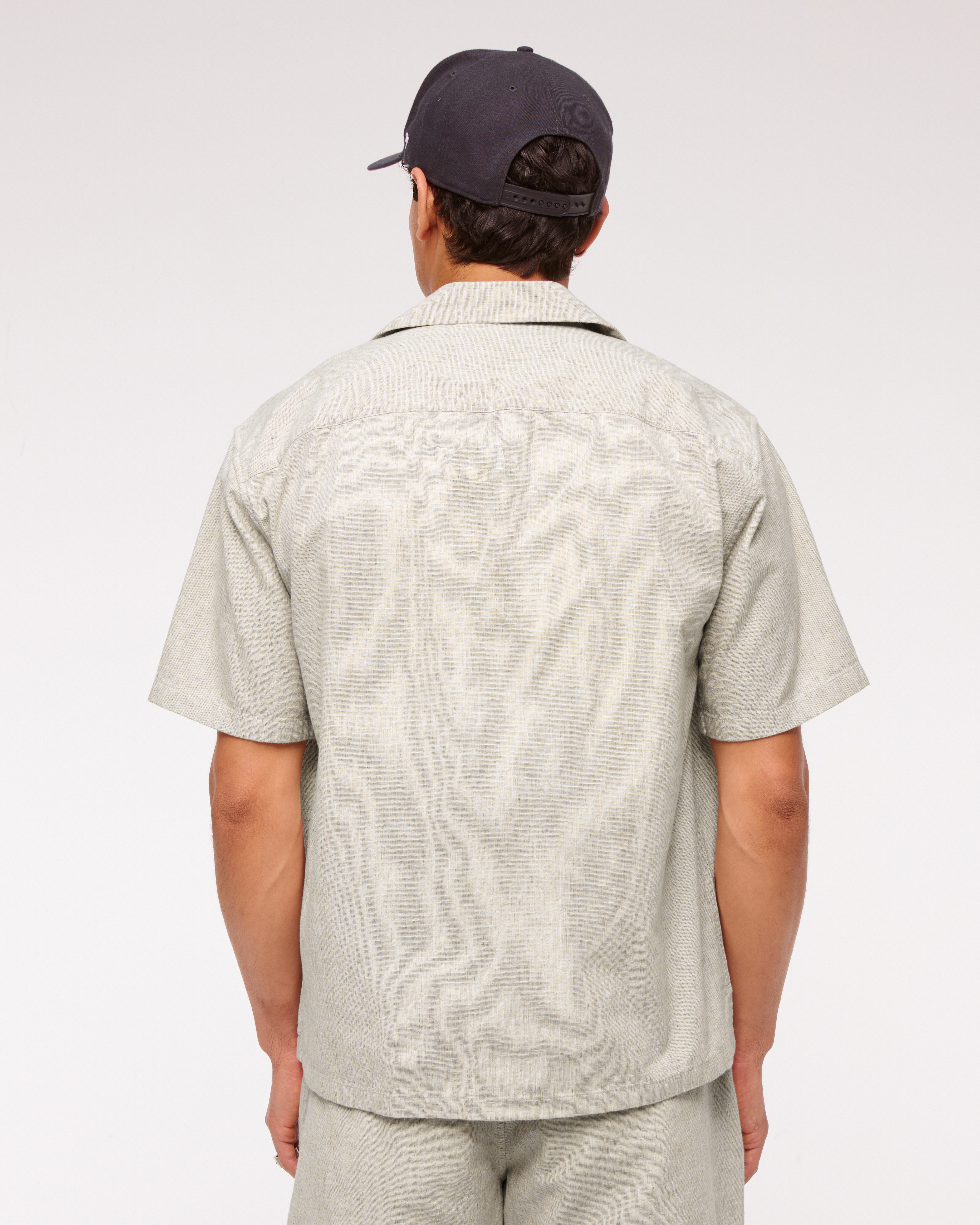 ★Abercrombie & Fitch★キャンプカラーリネンブレンドシャツ ツイスト リネンブレンド キャンプカラーフォルム シャツ