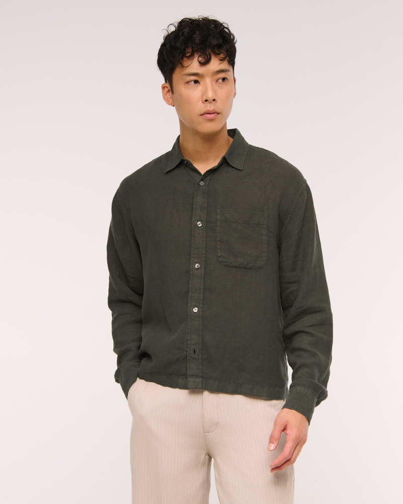Cropped 100% Linen Button-Up Shirt - thumbnail 6