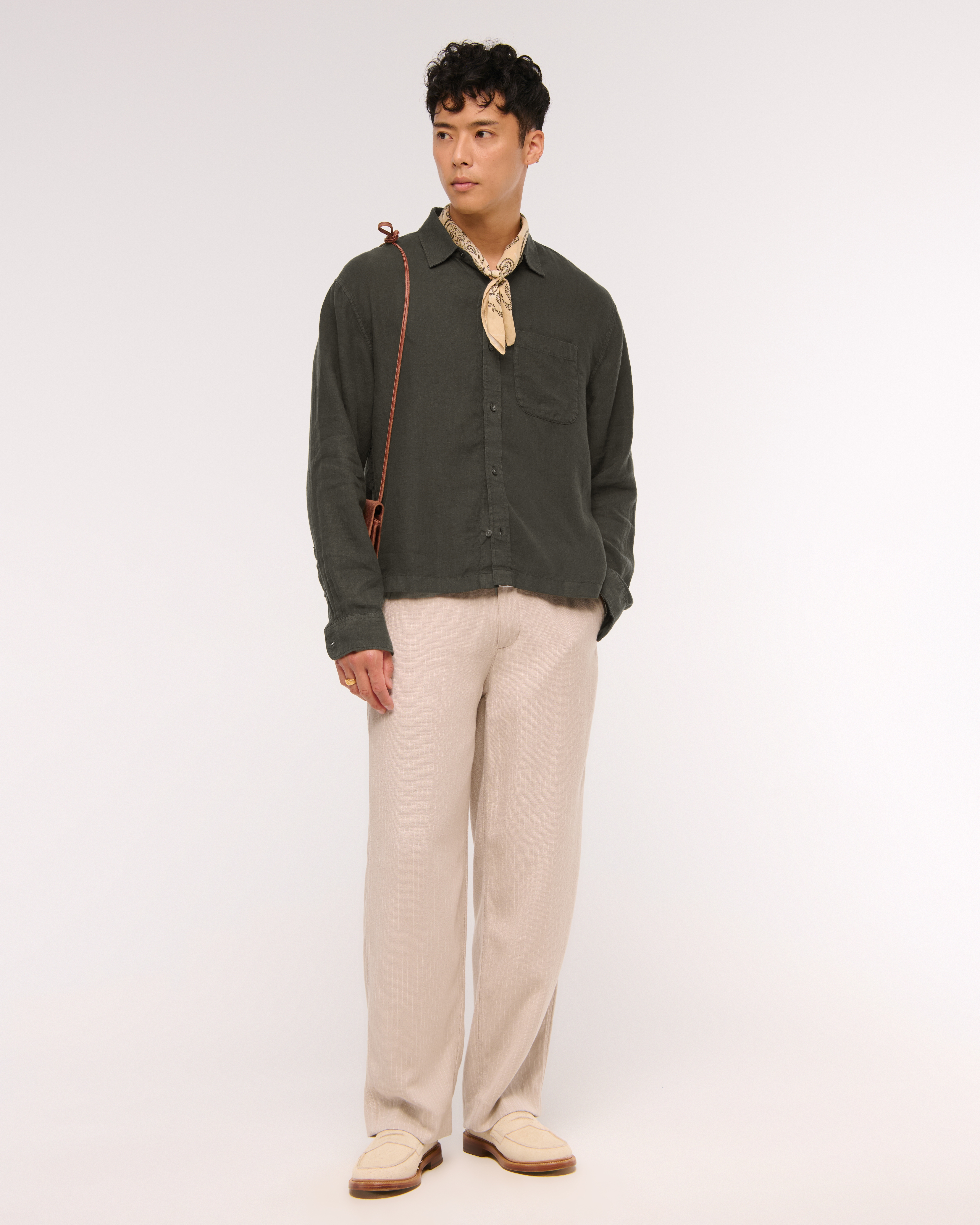 Мужские рубашки Abercrombie & Fitch Cropped 100% Linen Button-Up Shirt — фото 3