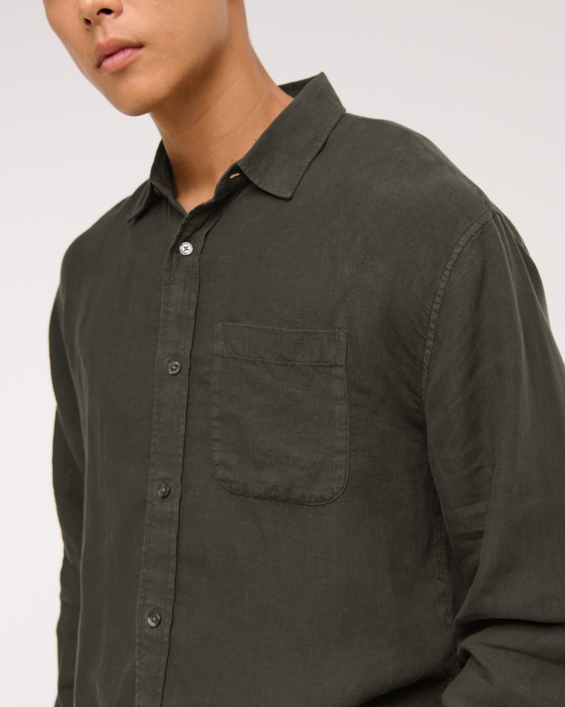 Cropped 100% Linen Button-Up Shirt - thumbnail 9