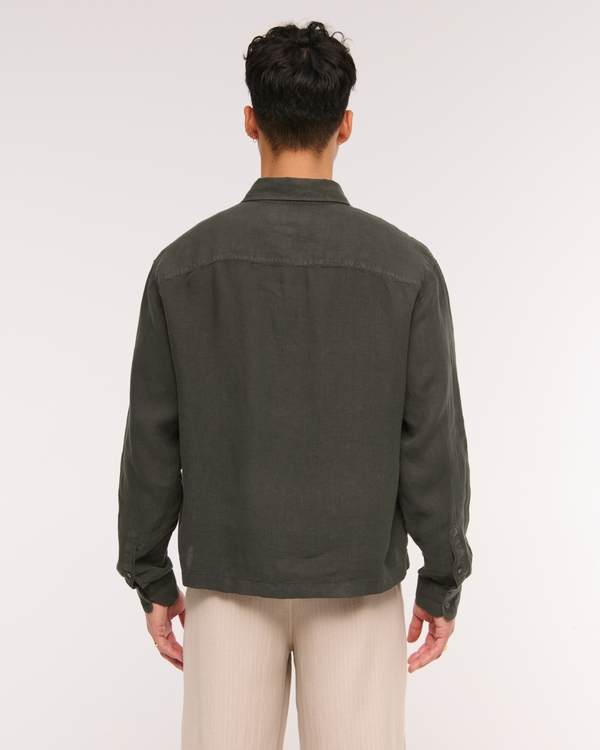 Cropped 100% Linen Button-Up Shirt