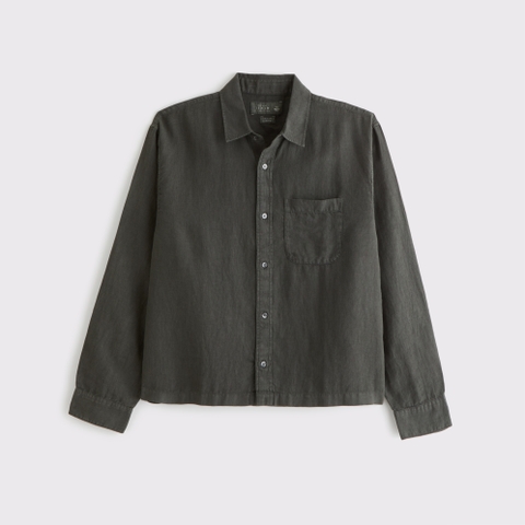 Мужские рубашки Abercrombie & Fitch Cropped 100% Linen Button-Up Shirt