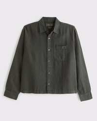 Cropped 100% Linen Button-Up Shirt