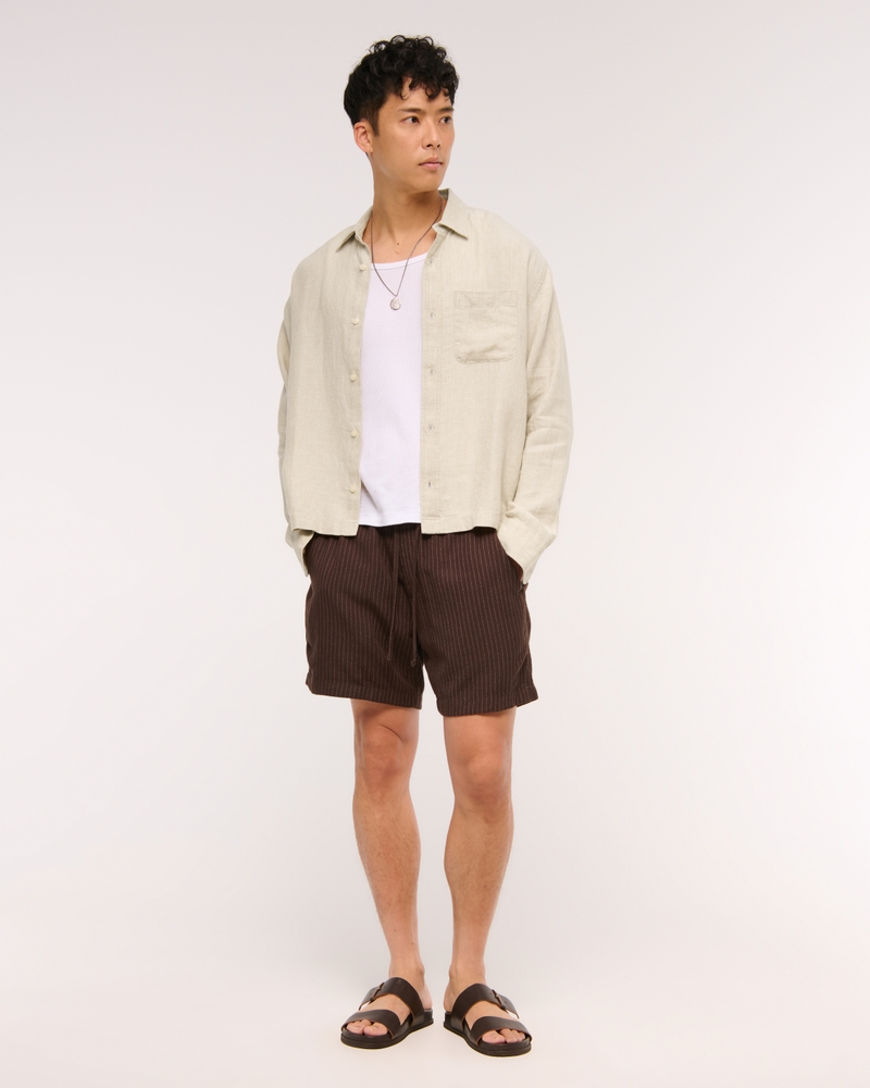 Cropped Linen Button-Up Shirt