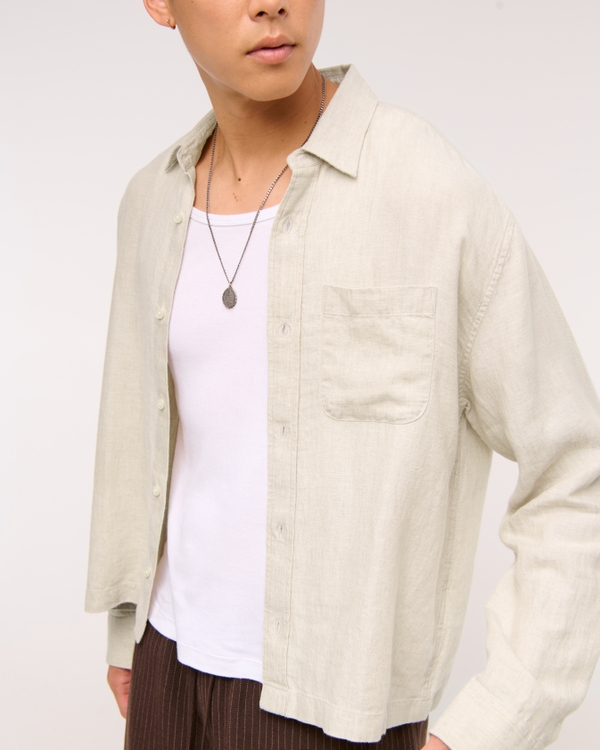 Cropped Linen Button-Up Shirt