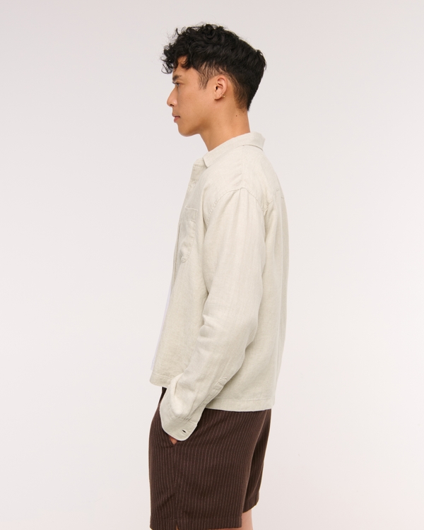 Cropped Linen Button-Up Shirt