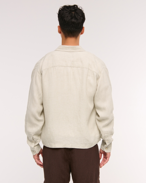 Cropped Linen Button-Up Shirt