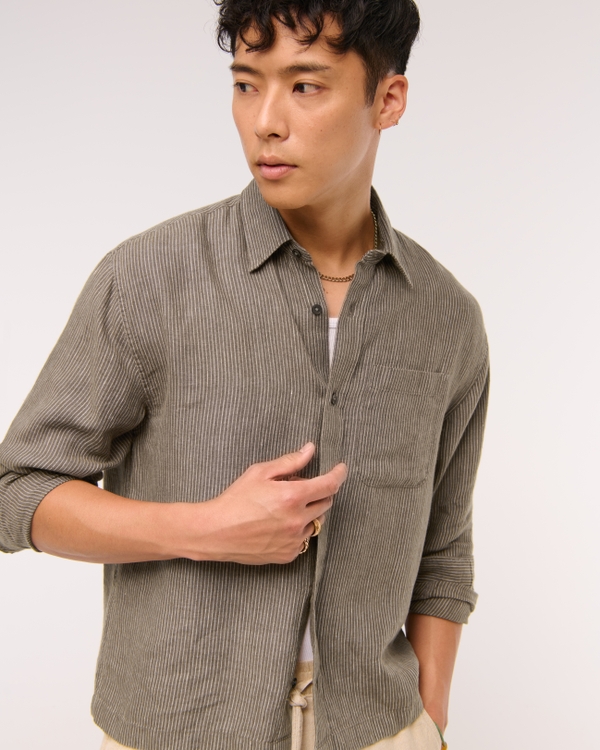 Cropped 100% Linen Button-Up Shirt