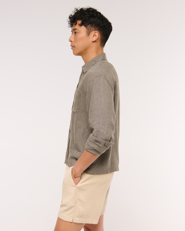 Cropped 100% Linen Button-Up Shirt