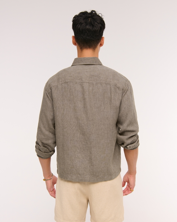 Cropped 100% Linen Button-Up Shirt