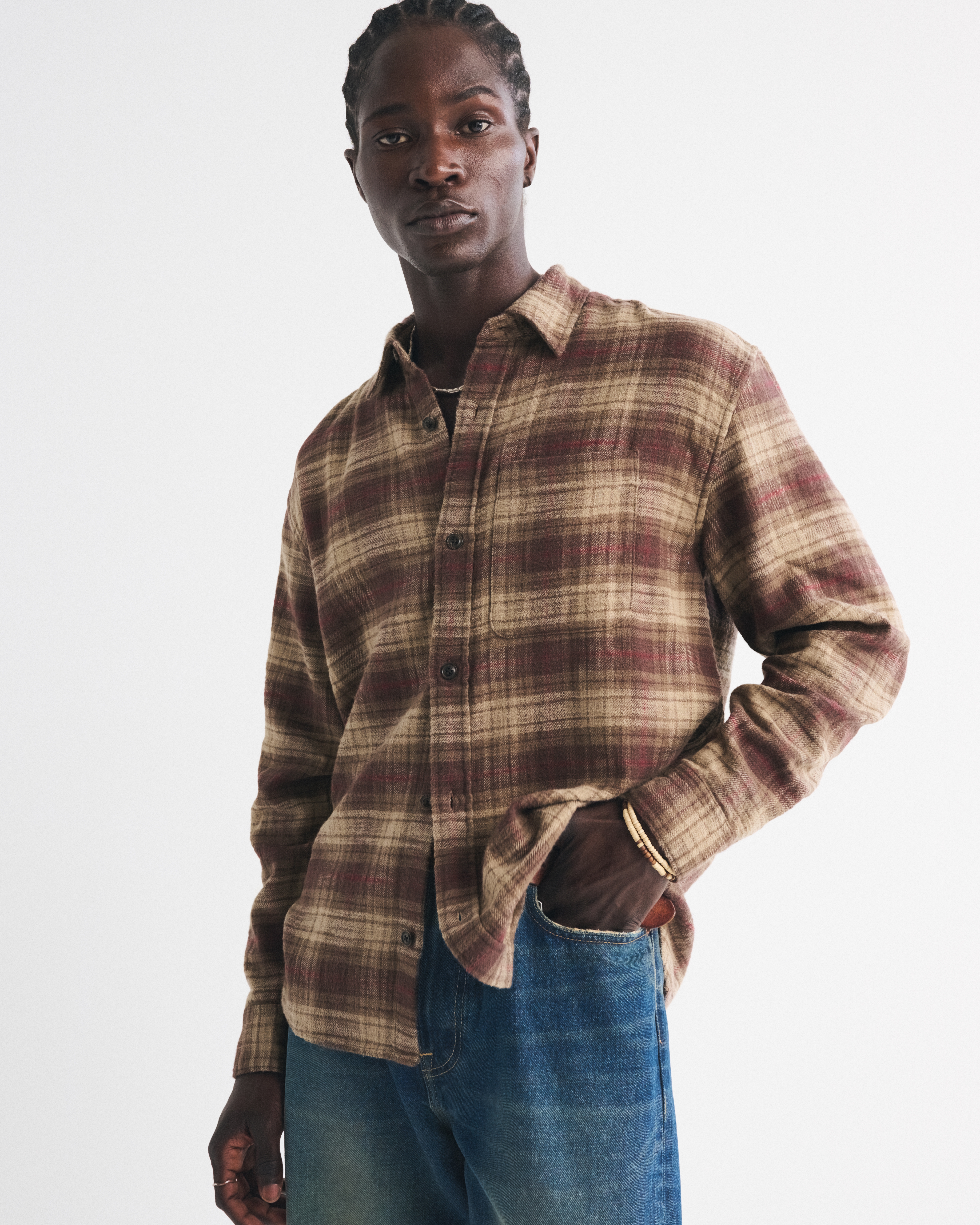 Abercrombie & Fitch Slub Flannel In Brown