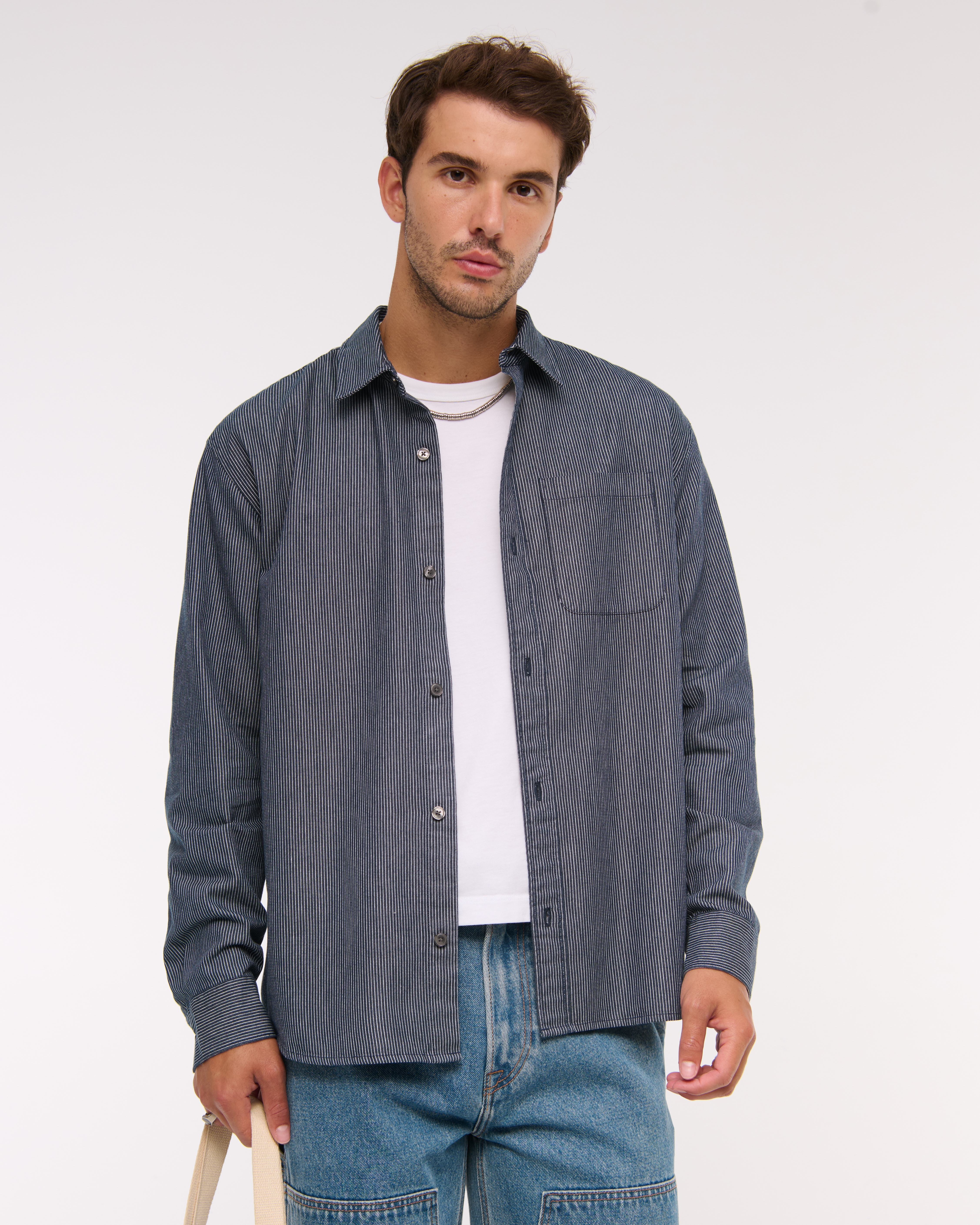 Abercrombie & Fitch Twill Button-up Shirt In Blue